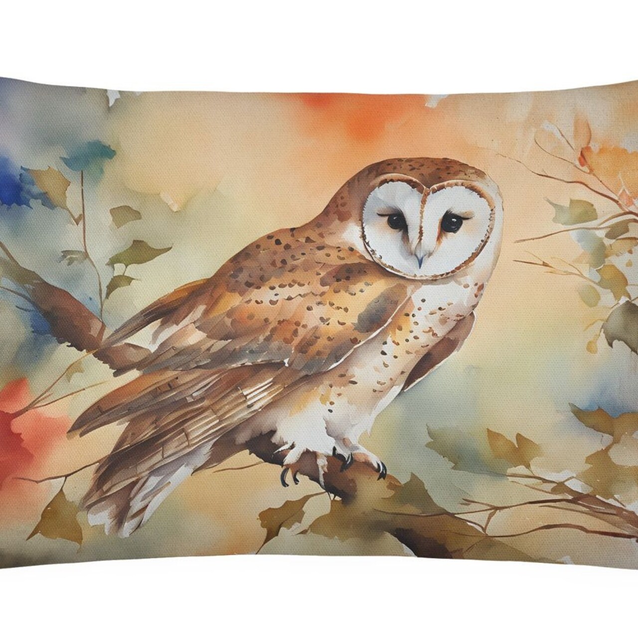 Edge Collections - 12" x 16" - Multicolor - Barn Owl Watercolor Decorative Couch Pillow - 1 Piece